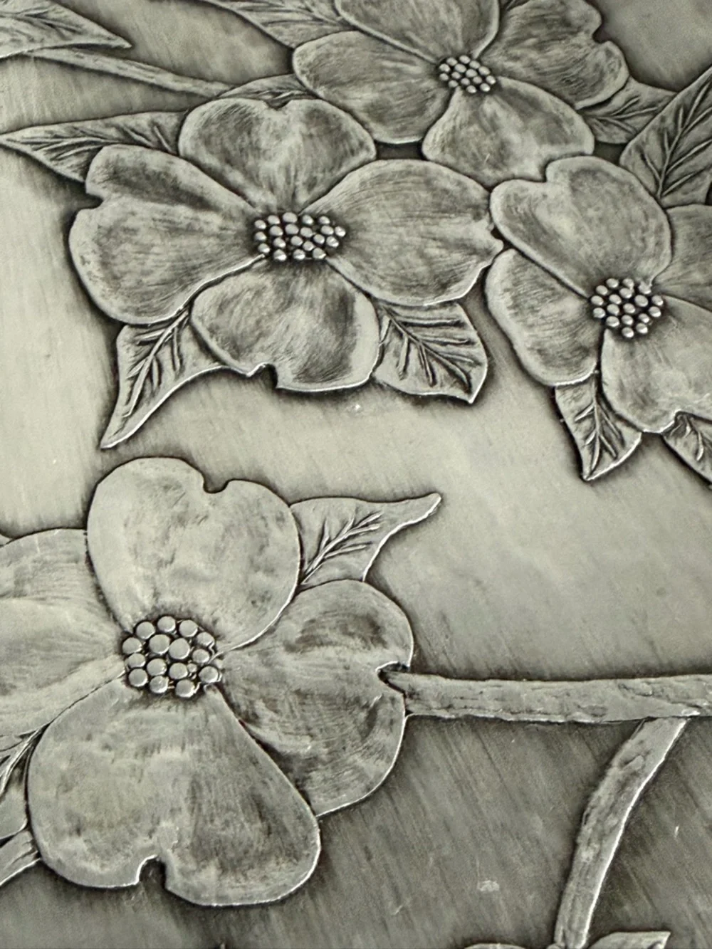 Vintage Dogwood Embossed Heavy Aluminum Trinket Tray from American Forging